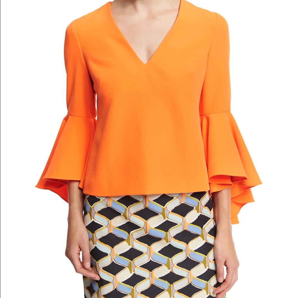 Milly New York Orange Cary Nicole Bell Sleeve Top